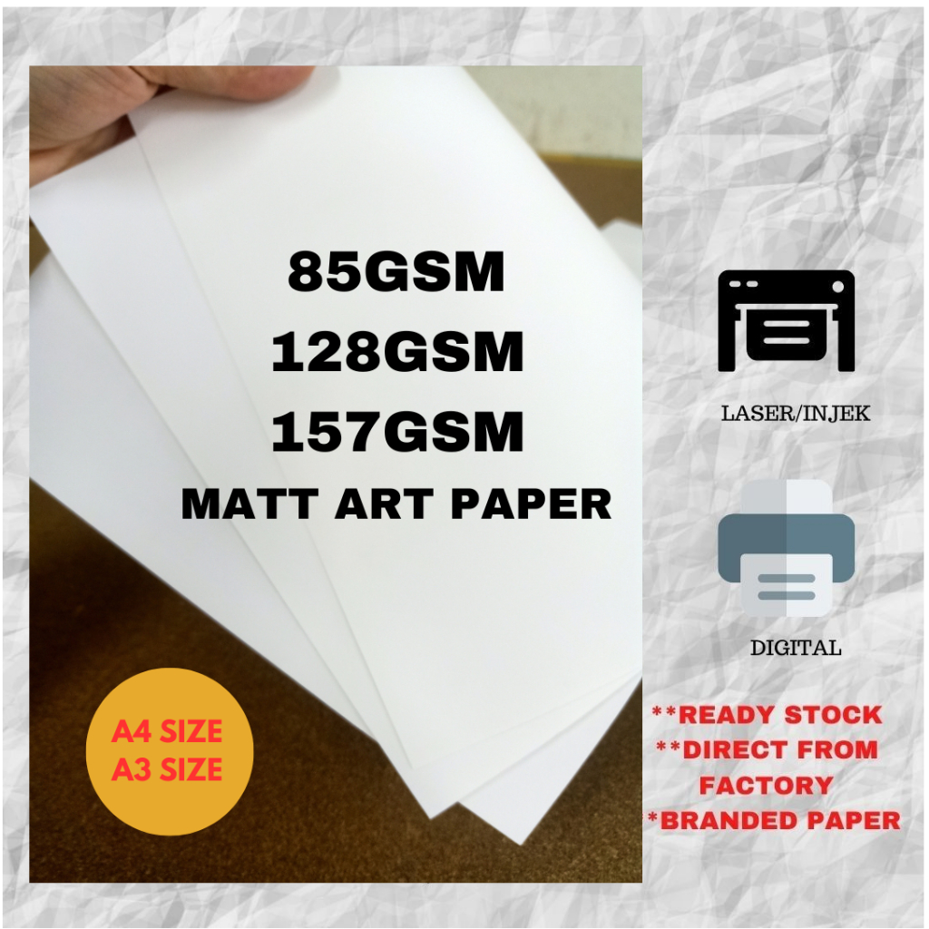 READY STOCK 85GSM 128GSM 157GSM MATT ART PAPER A4 A3 SIZE (100 SHEET