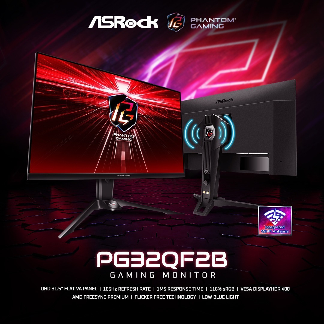 ASRock PG32QF2B Gaming Monitor - 31.5", QHD, VA, 165Hz, 1ms, AMD FreeSync