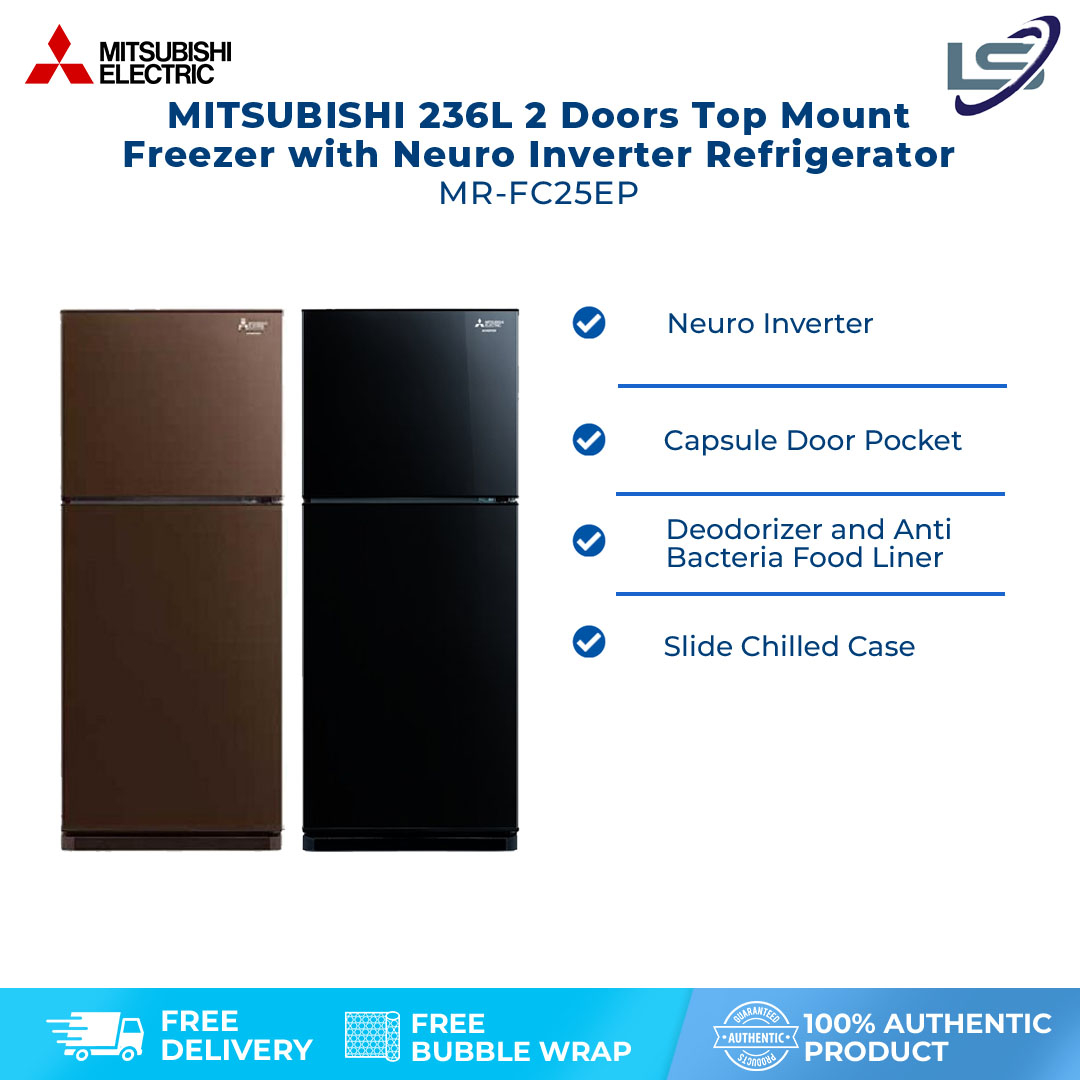 MITSUBISHI 236L 2 Doors Top Mount Freezer with Neuro Inverter