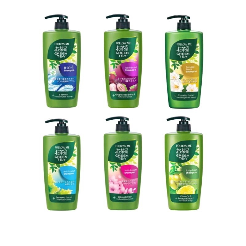 FOLLOW ME Green Tea Shampoo 650ml 6in1 Anti Hair Fall Damage