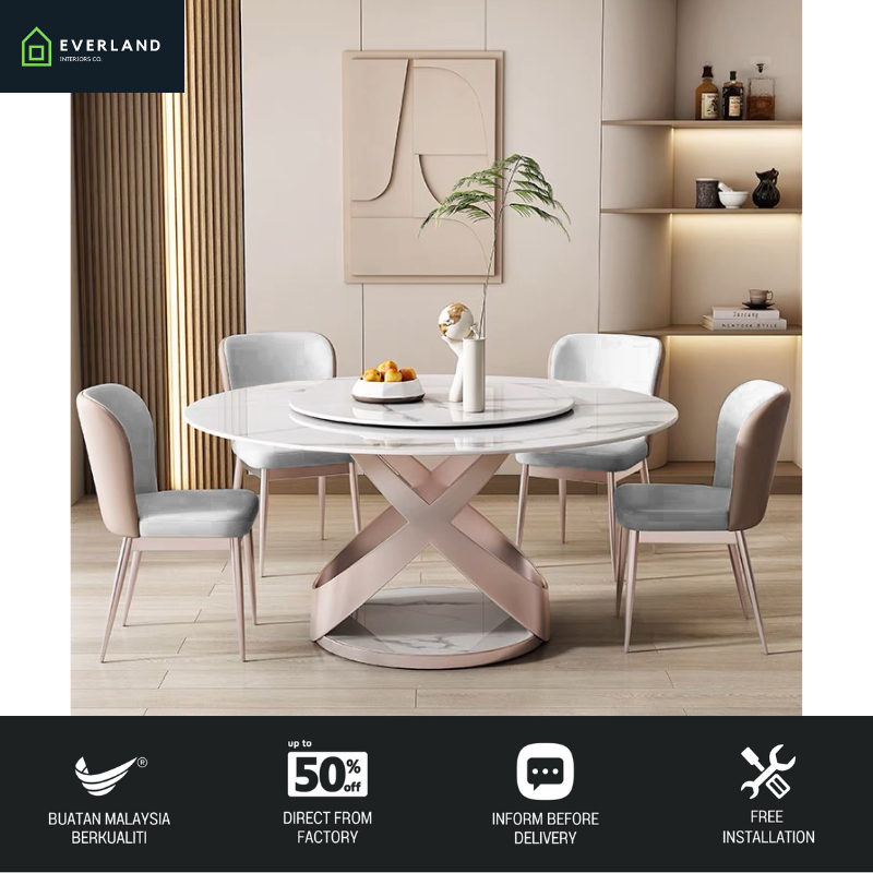 Aletha Round Dining Table Meja Makan Bulat Marble Dining Set Makan ...