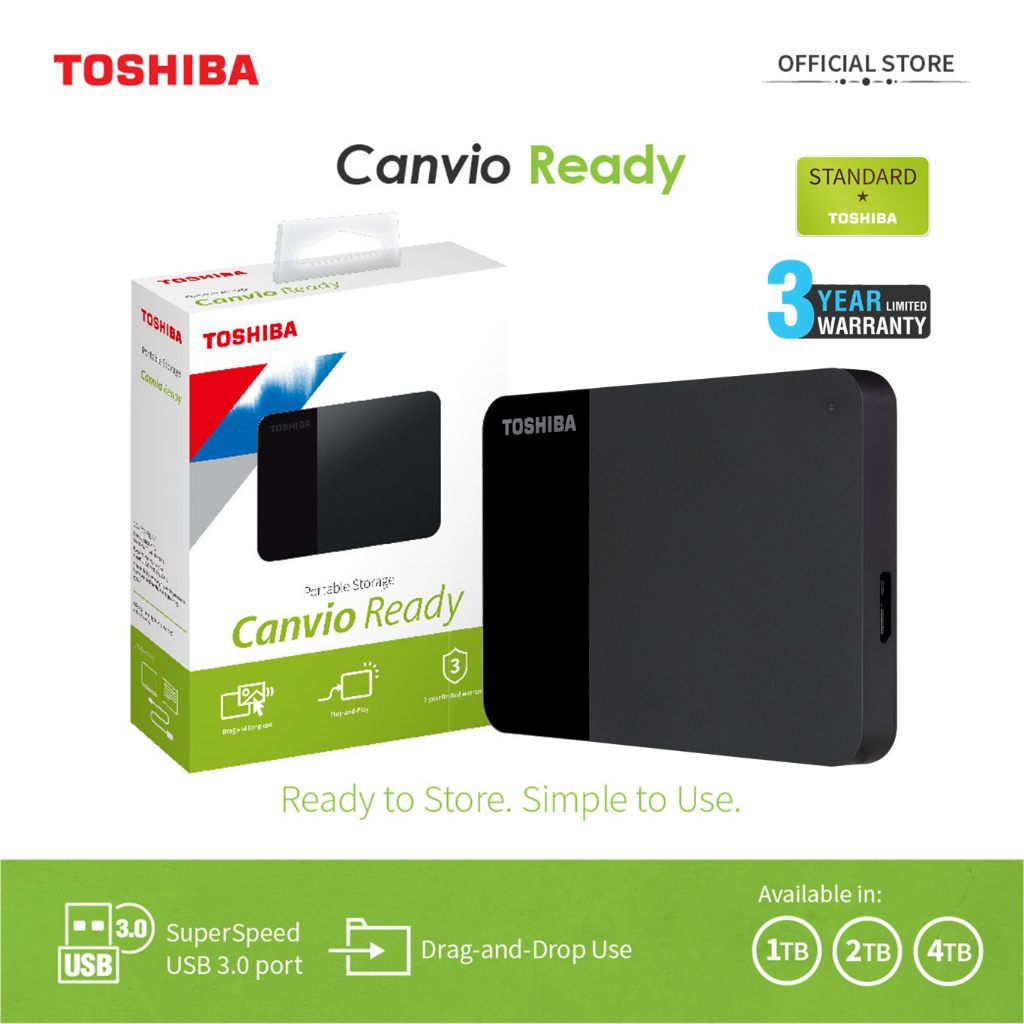 Toshiba Canvio Ready USB 3.2 Portable Hard Drive (1TB/2TB/4TB
