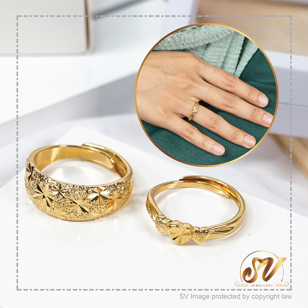 24K Gold Plate Ring Cute Emas Korea Cincin Adjustable Gold Ring ...