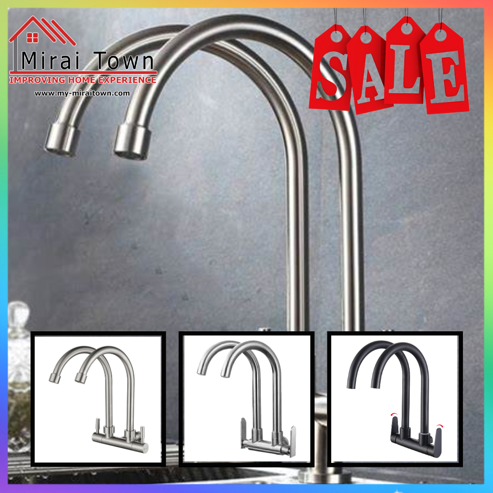 LEVANZO Double Wall Kitchen Sink Tap Faucet Tap Stainless Steel 304 Copper Silver & Black [7726/