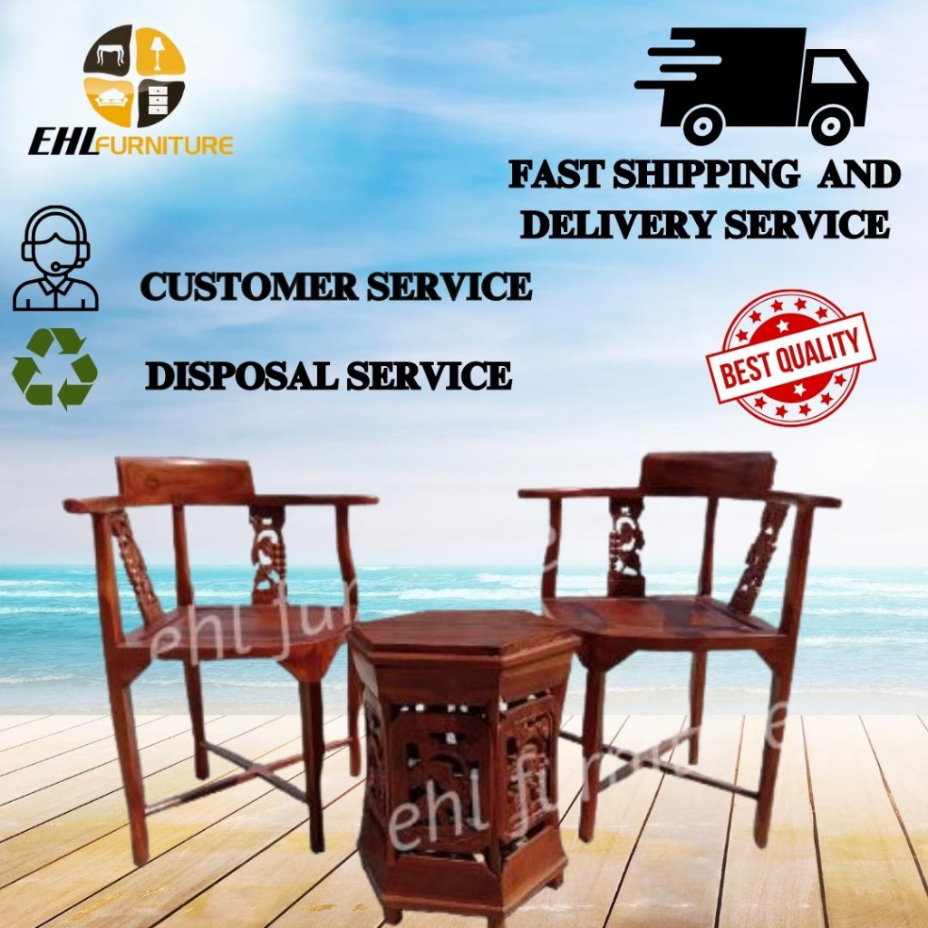 EHL FURNITURE JATI / TEAK WOOD WT50 Teras Anggur 1+1 seater FREE 1 coffee table / Set Jati Teras