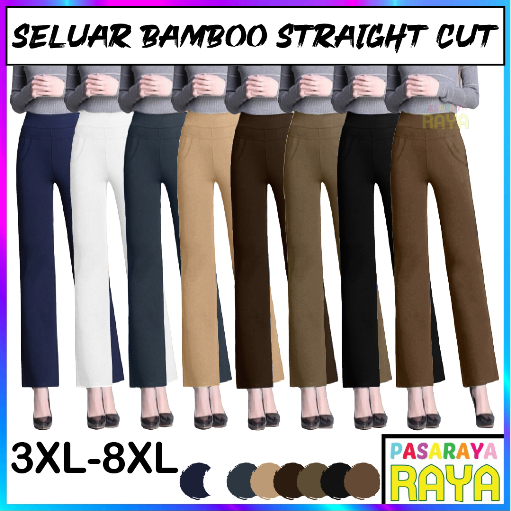 KGT Bamboo Slack LADIES PLUS SIZE STRAIGHT CUT LONG PANTS PLAIN COLOR ...
