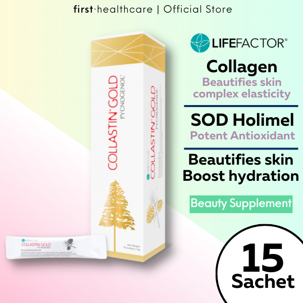 Life Factor Collastin Gold Pycnogenol with Marine Collagen Anti Oxidant Skin Complex Anti Pigmentation Whitening 15s