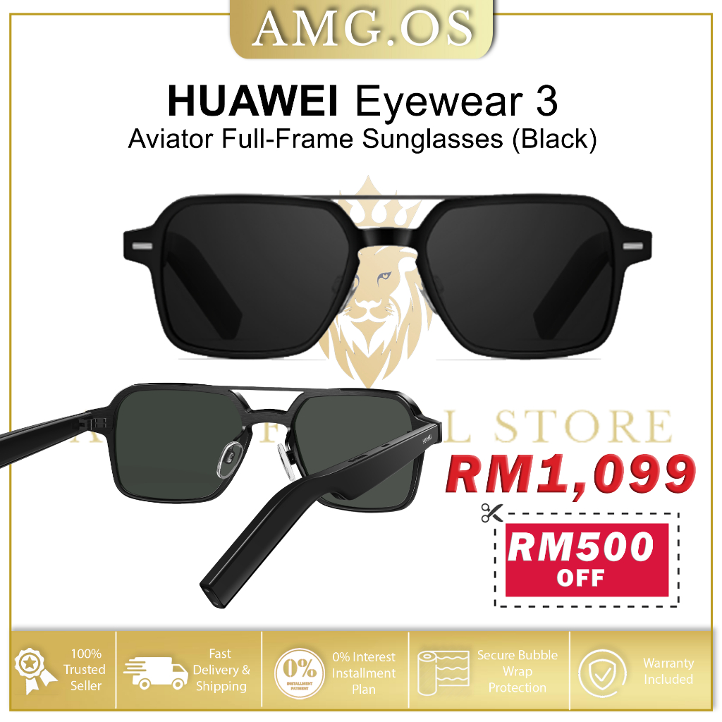 HUAWEI Eyewear 3 Smart Glasses Aviator FullFrame Sunglasses (Black