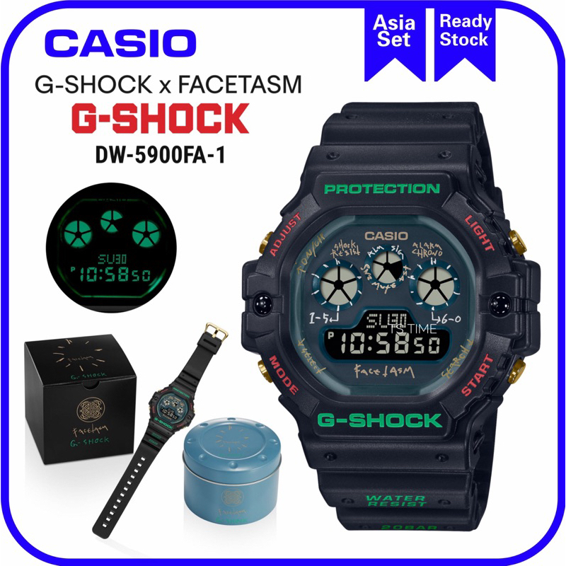 G SHOCK x Facetasm DW-5900FA-1 with smoke blue face and handwritten design  DW-5900FA / DW-5900