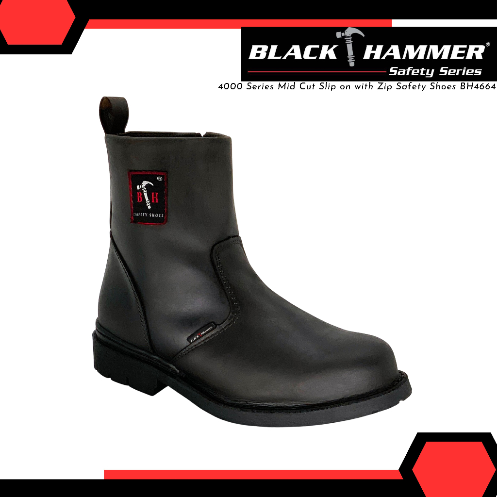 BLACK HAMMER 4000 Series Mid Cut Single Zip Safety Boot With SIRIM DOSH (READY STOCK) Shopee