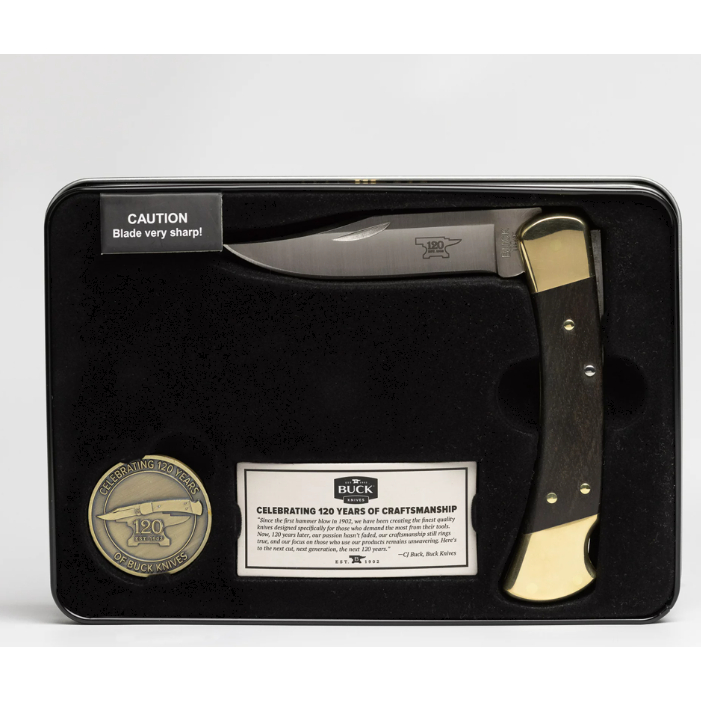 Buck Knives 110 Folding Hunter with Coin, 120th Anniversary Knife Tin Shopee Malaysia