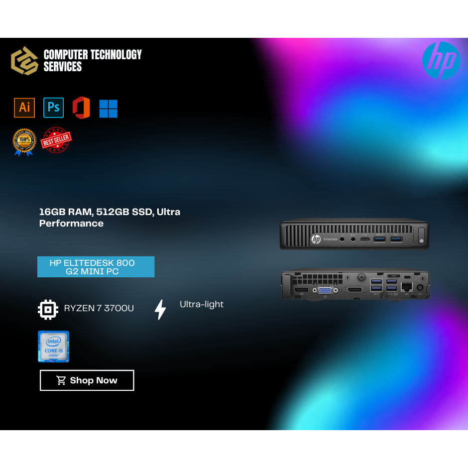 HP EliteDesk 800 G2 Mini PC – I7-6700T, 16GB RAM, SSD 512GB, Windows 10 Pro