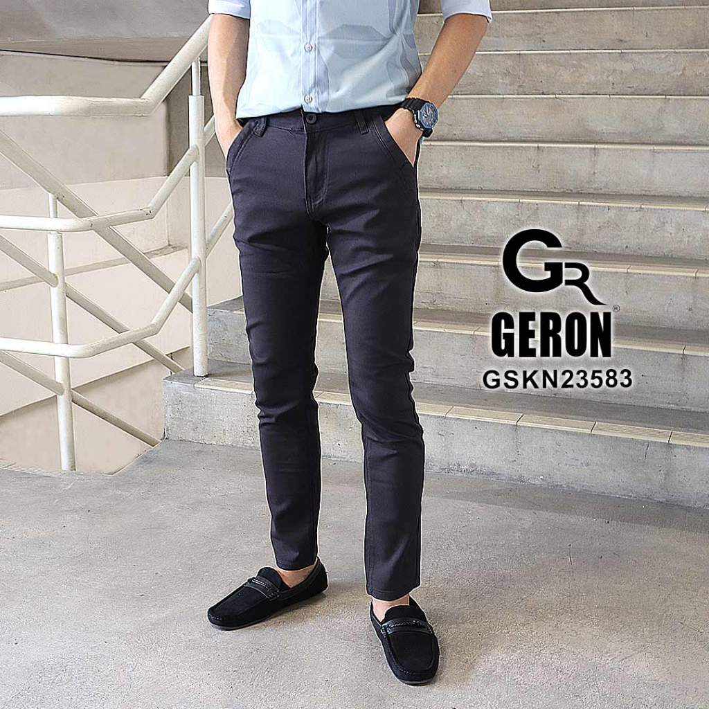 GSKN 23583 Dark Grey GERON Men Smart Casual Slim Fit Skinny Pants Slack Stretchable Business Formal Office College Shopee Malaysia