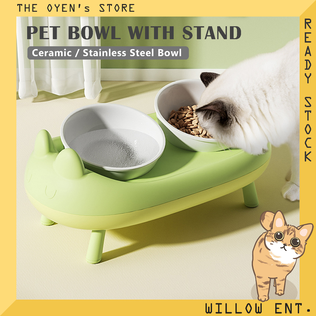 [WILLOW PET] Pet Bowl with Stand Double bowl Cat Bowl Dog Bowl Ceramic