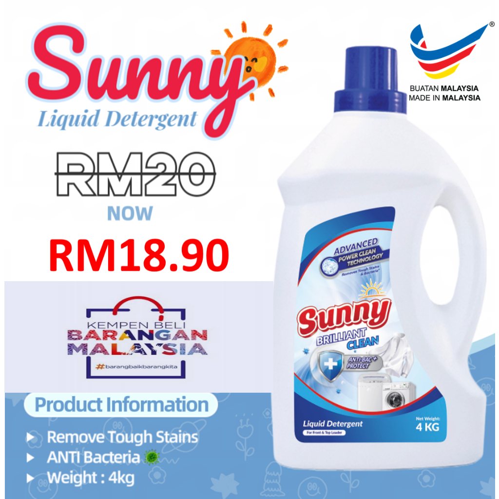 NEW MALAYSIA PRODUCT!!!! SUNNY SUNNY Liquid Detergent 4KG PACK DIRECT KILANG Shopee Malaysia