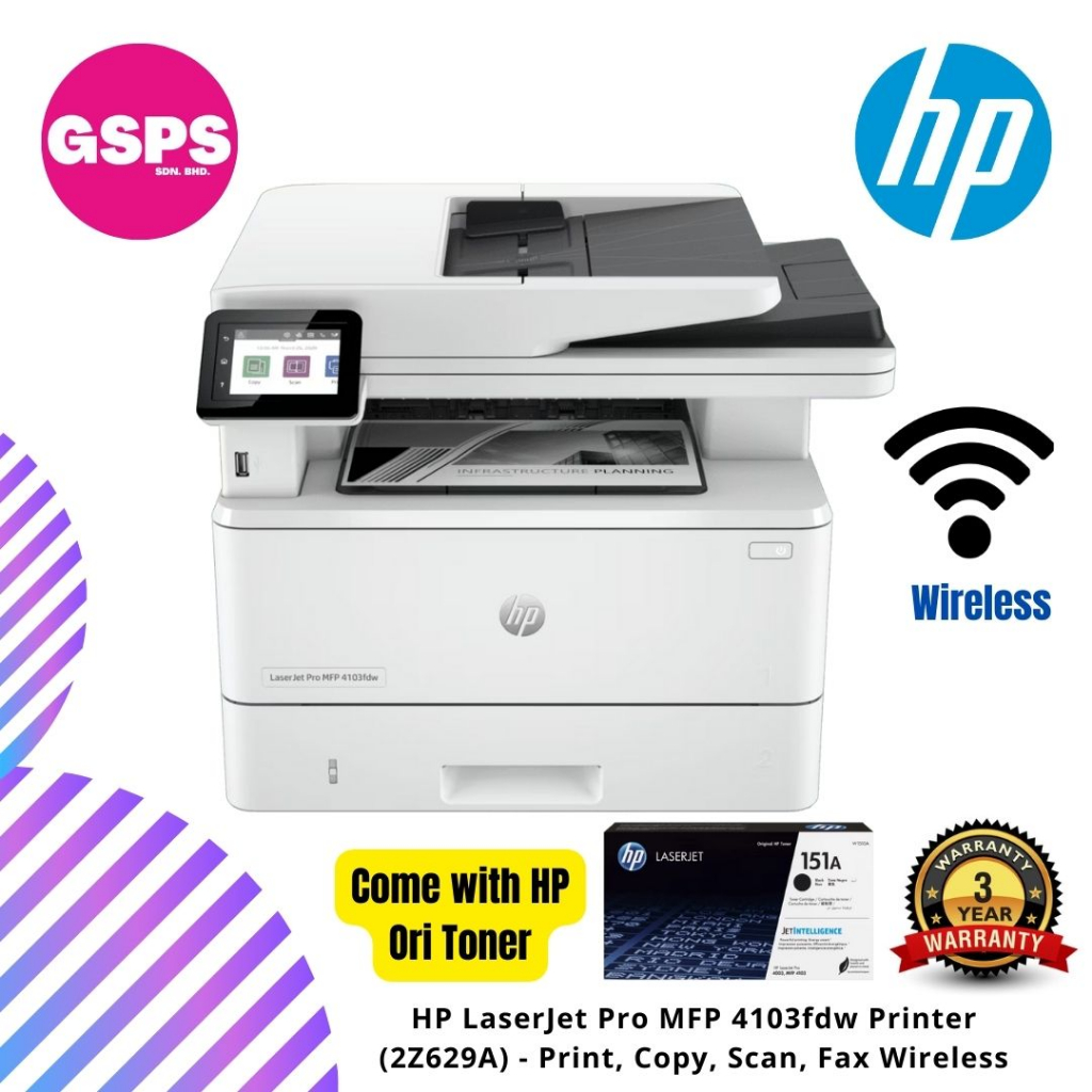 HP LaserJet Pro MFP 4103fdw Printer (2Z629A) - Print, Copy, Scan, Fax ...