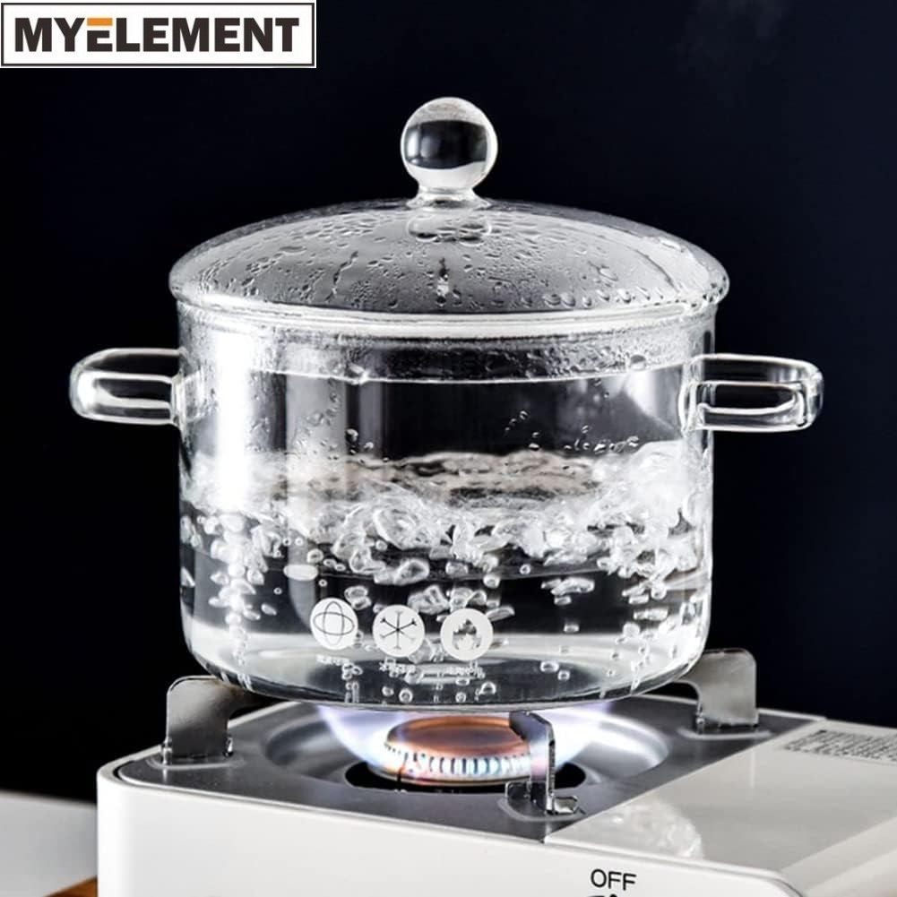 Myelement Glass Pot with Lid Cover Borosilicate Glass with Handle