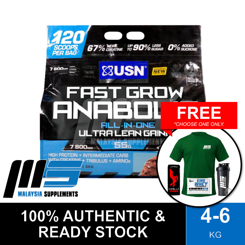 USN Fast Grow Anabolic (46kg) [FREE GIFT] USN Protein Weight & Mass Gainer, Creatine, Muscle