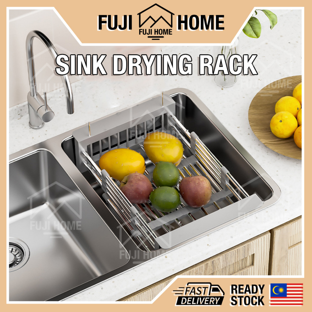 🏠READY STOCK🏠Adjustable Stainless Steel Sink Drainer Basket Drying Rack
