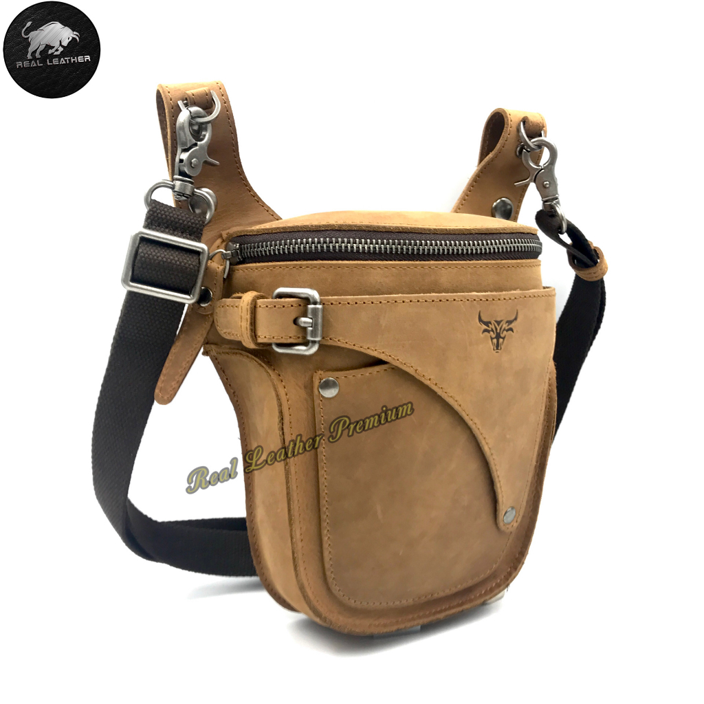 2 Way Use Rush Rider Full Cow Leather Sling Bag Waist Bag Men Crossbody ...