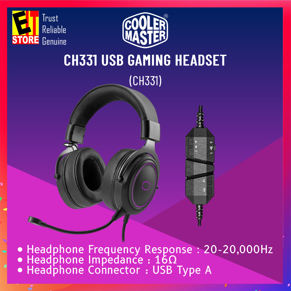 COOLER MASTER CH331 USB GAMING HEADSET /RGB LIGHT UP / Detachable ...