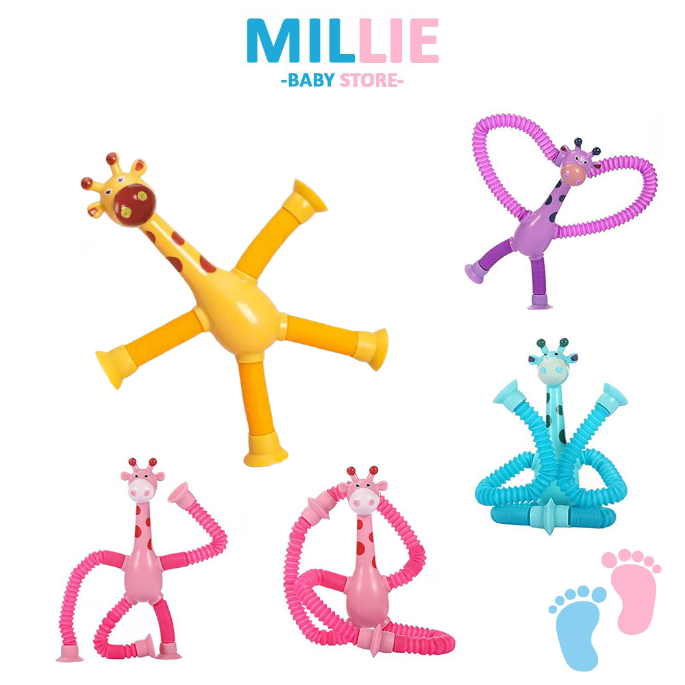 MILLIE Cute Telescopic Suction Cup Giraffe Toy Elastic Giraffe Fidget