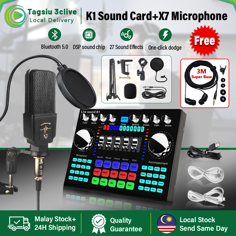 [Local Stock]K1 Live Sound Card With X7 Microphone For PC Cellphone ...