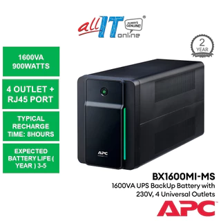 APC BX1600MI-MS UPS Backup Battery 1600VA, 230V, AVR Automatic Voltage Stabilizer with 4 Universal Outlets