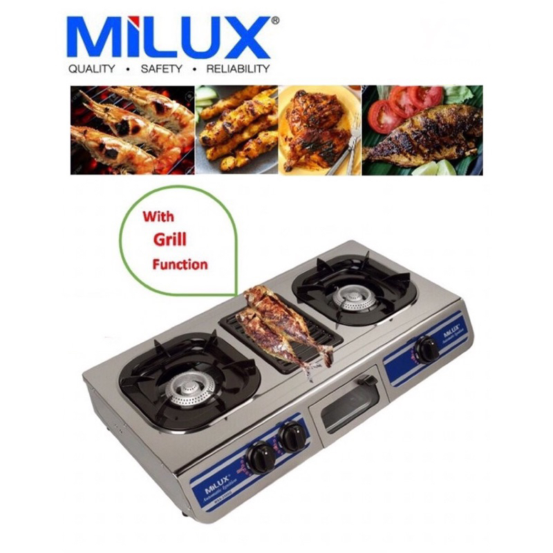 Milux Double Burner With Grill Gas Cooker Dapur Gas Panggang Mss G Mss G Shopee Malaysia