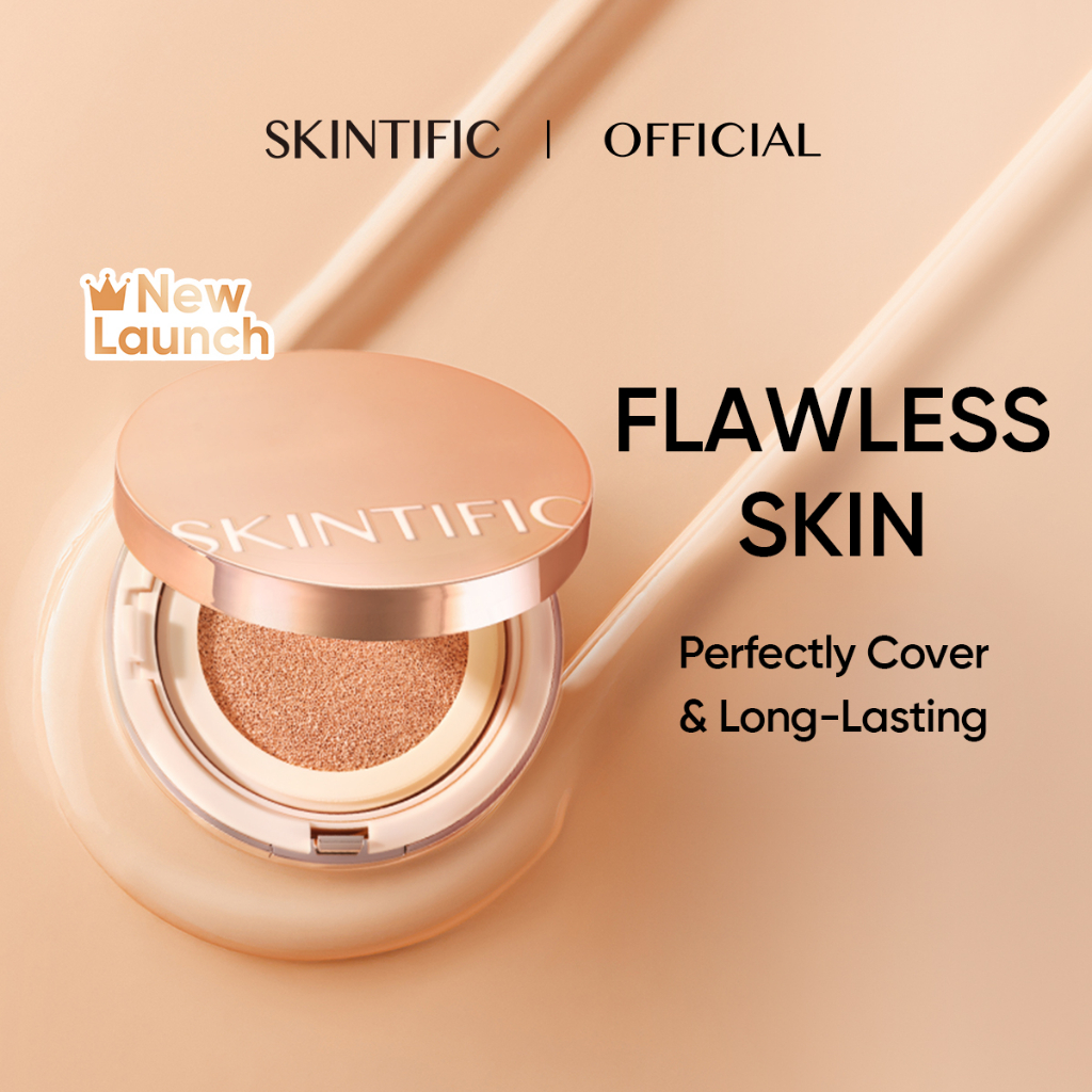 SKINTIFIC Cover All Perfect Cushion High Coverage Poreless Flawless Foundation 24H Longlasting