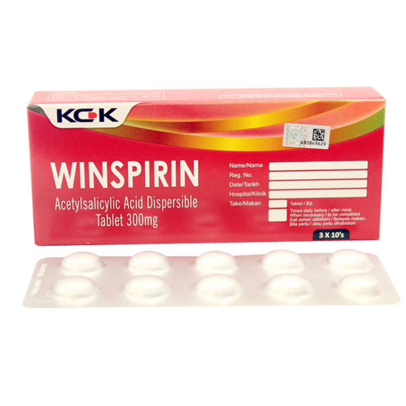 Winspirin Acetylsalicylic Acid 300mg soluble tablet 10's [per strip