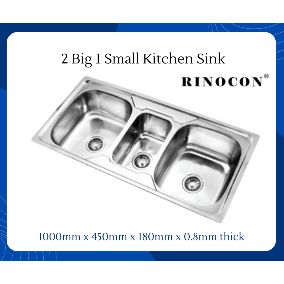 Rinocon Stainless Steel Triple Bowl Kitchen Sink Sinki 3 Lubang ...