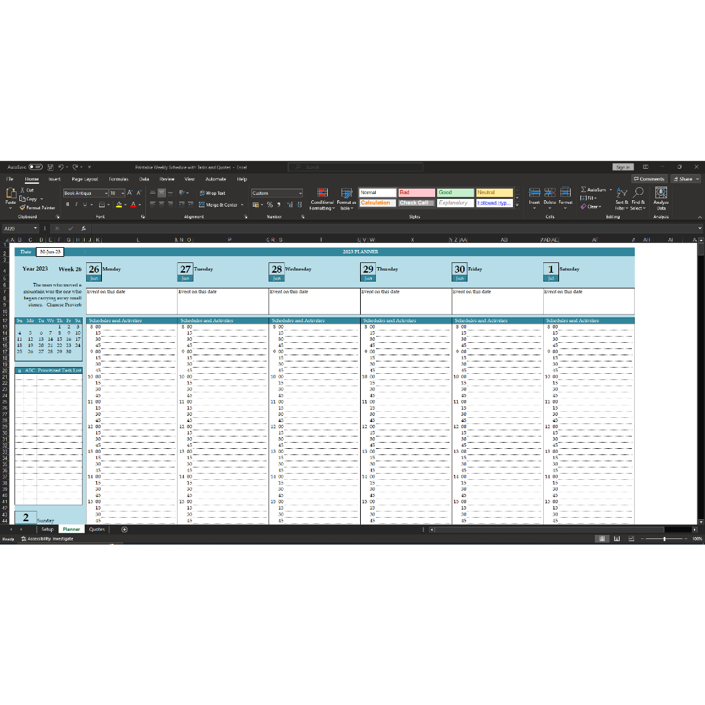Excel Template - Printable Weekly Schedule with Tasks (Free 12-in-1 ...