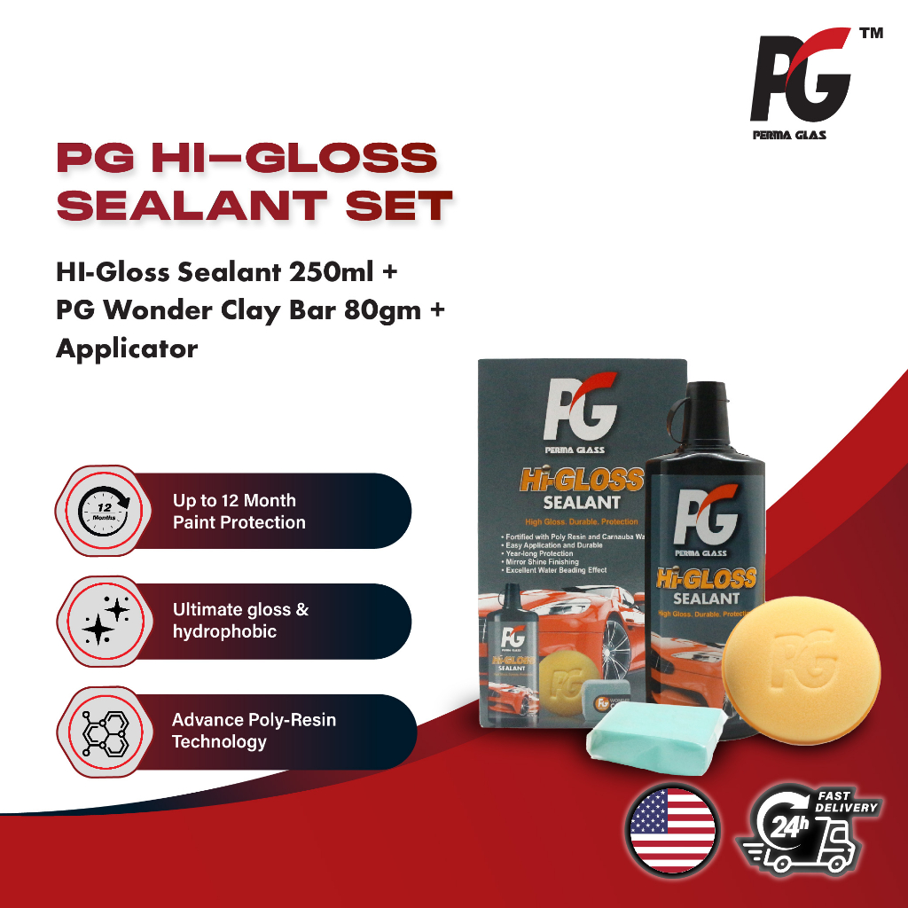 PG HIGloss Sealant Set (HIGloss Sealant (250ml) + PG Wonder Clay Bar 80gm + Applicator) Kilang