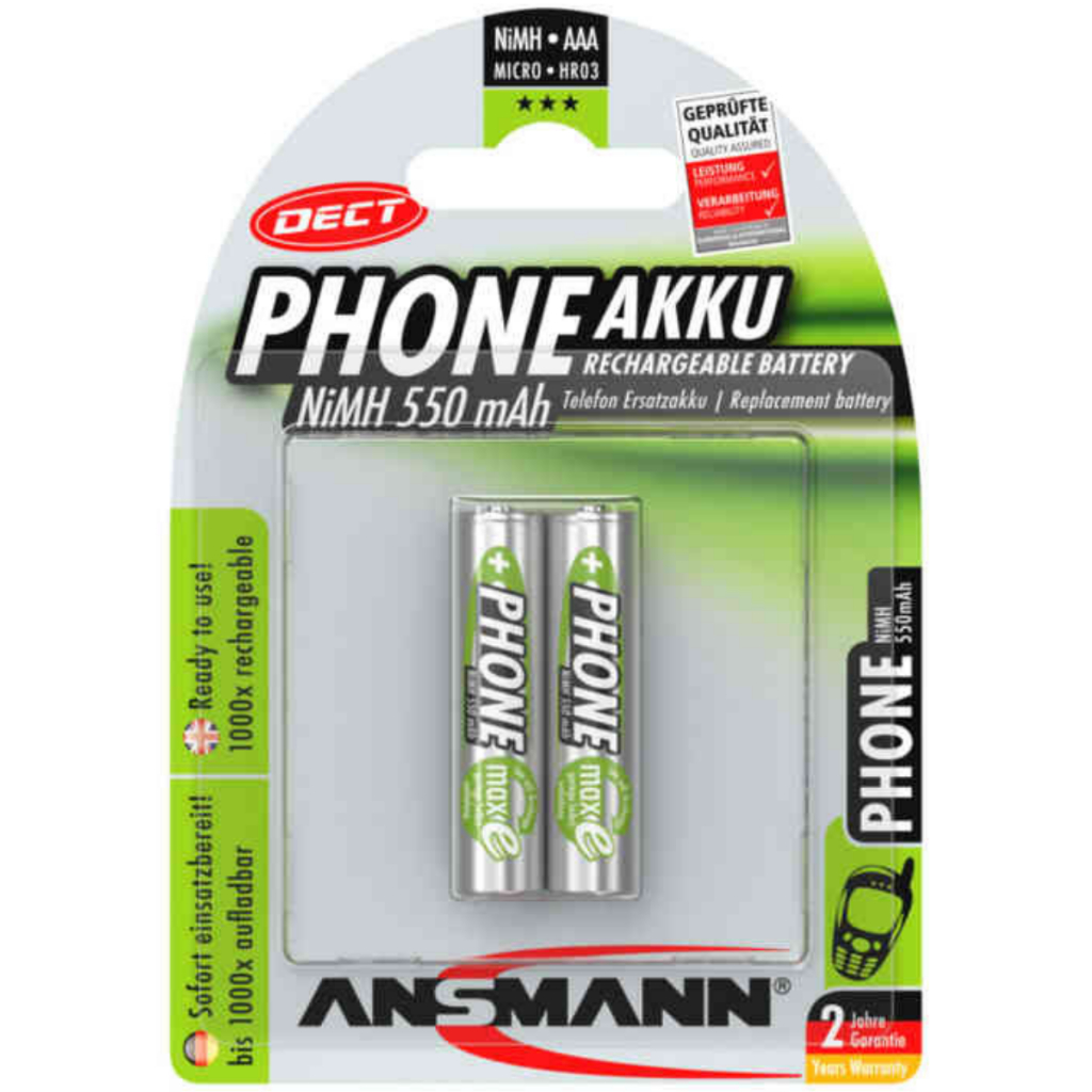 ANSMANN Cordless Phone Rechargeable AAA Battery NiMH 550 mAh German ...
