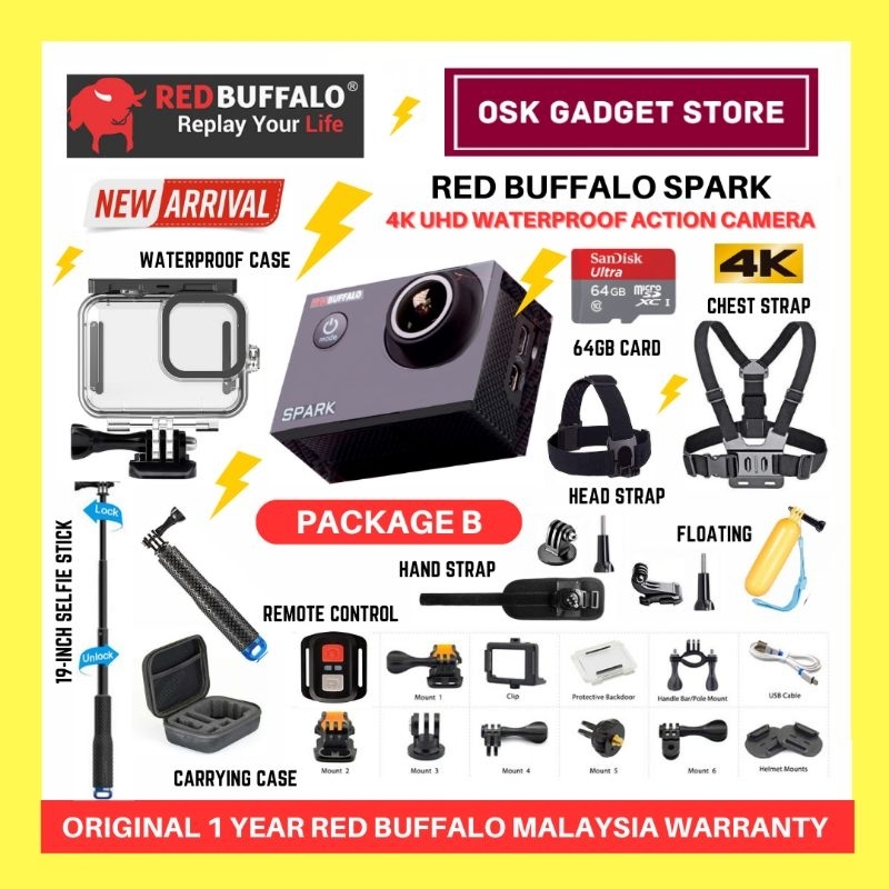 New Version | Red Buffalo Spark 4K UHD 20MP WiFi Waterproof Action ...