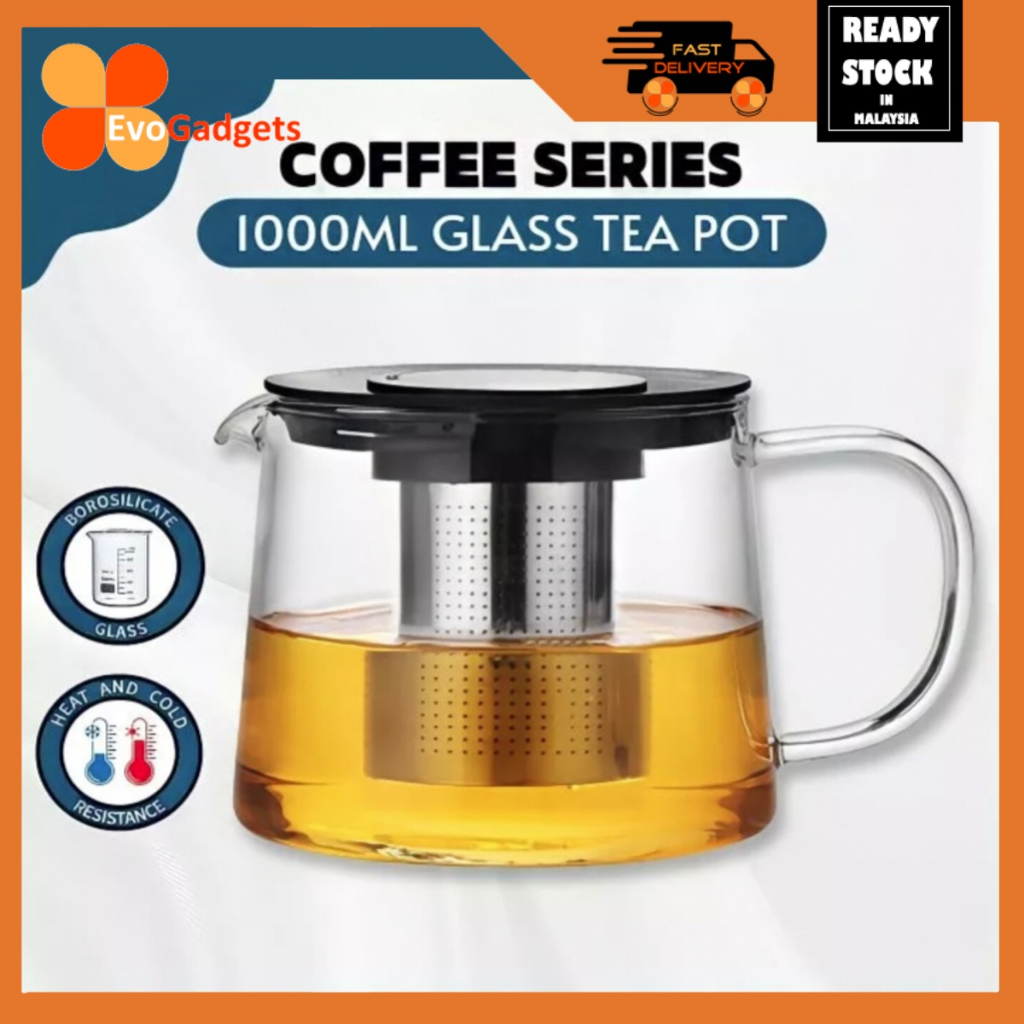 Glass Coffee Teapot 1000ML Borosilicate, Cold Brew & Hot Tea Maker