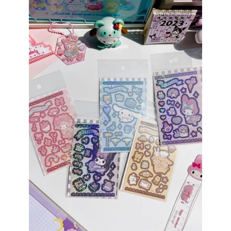 1 Sheet Sanrio Laser Glitter Sticker Cute Kuromi Cinnamoroll My Melody ...