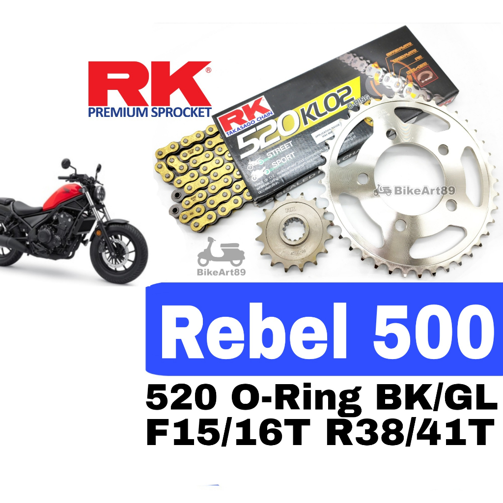 RK Sprocket Set Honda Rebel500 RK520 KLO2 O-Ring Rivet Black / Gold ...