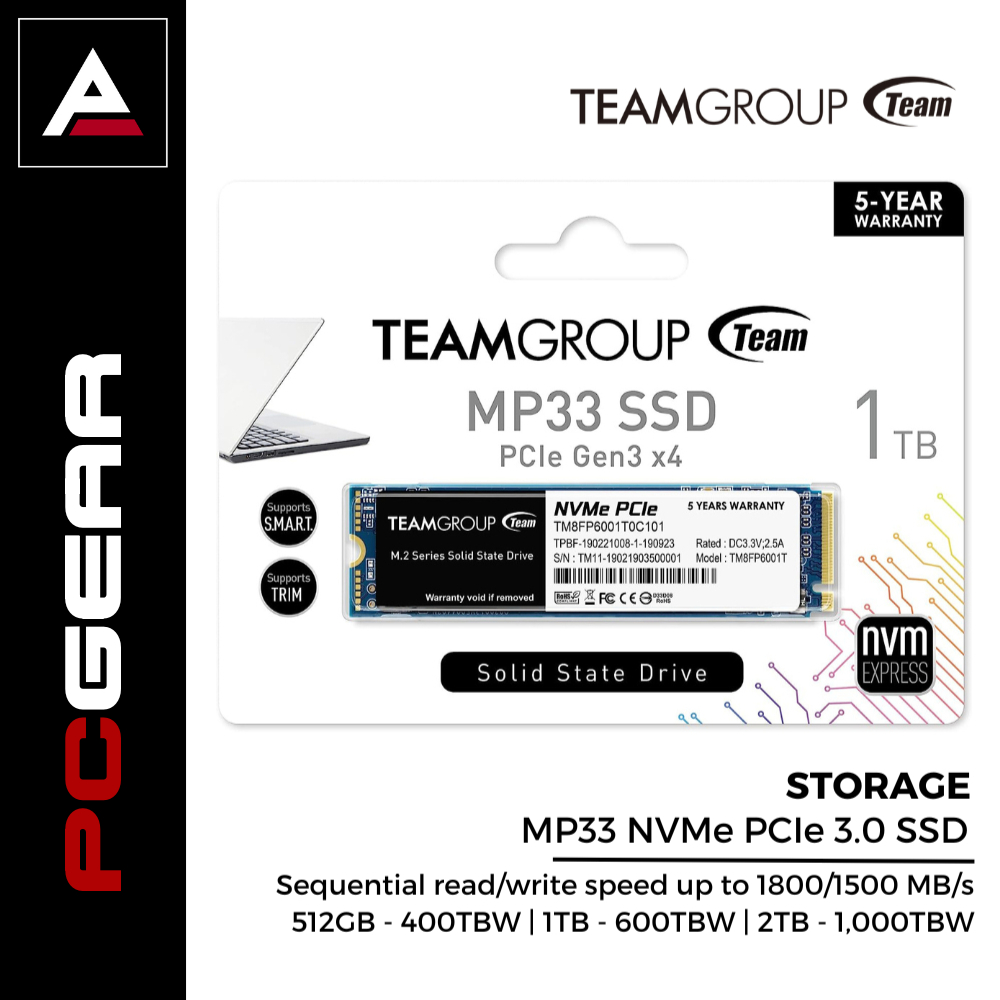 TEAMGROUP MP33 2TB SLC Cache 3D NAND TLC NVMe 1.3 PCIe Gen3x4 M.2 2280  Internal Solid State Drive SSD (Read/Write Speed up to 1,800/1,500 MB/s)