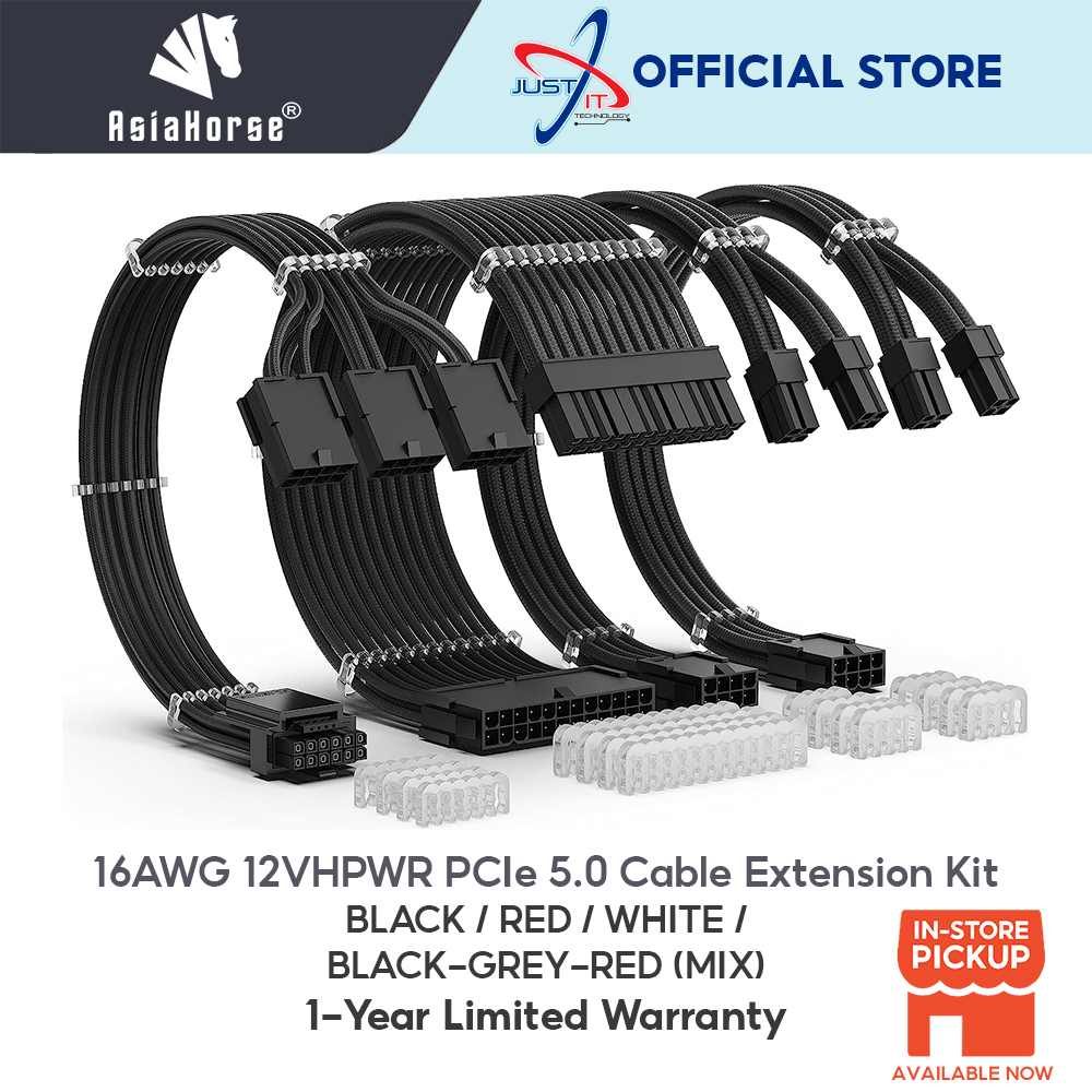 ASIAHORSE 16AWG 12VHPWR PCIe 5.0 Cable Extension Combo Kit 30cm (BLACK ...