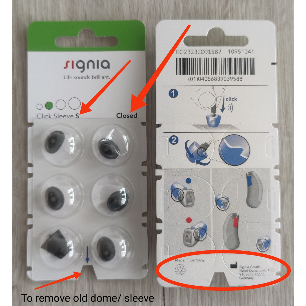 ( Pack of 6 ) Click Sleeve for miniReceiver 2.0 / Silk, Signia Rexton ...