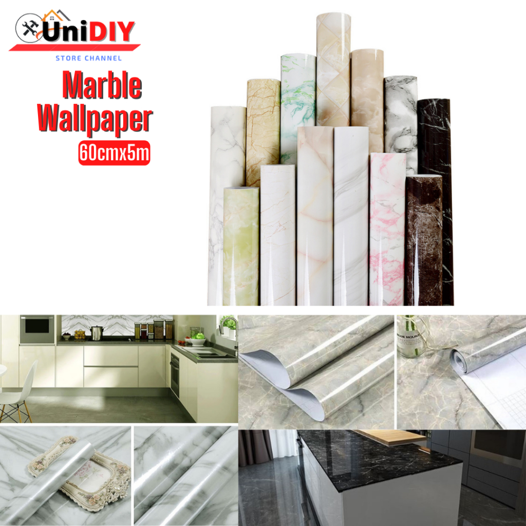 60cm x 5m DIY Marble Wallpaper Cabinet Wallpaper Furniture Film Living ...
