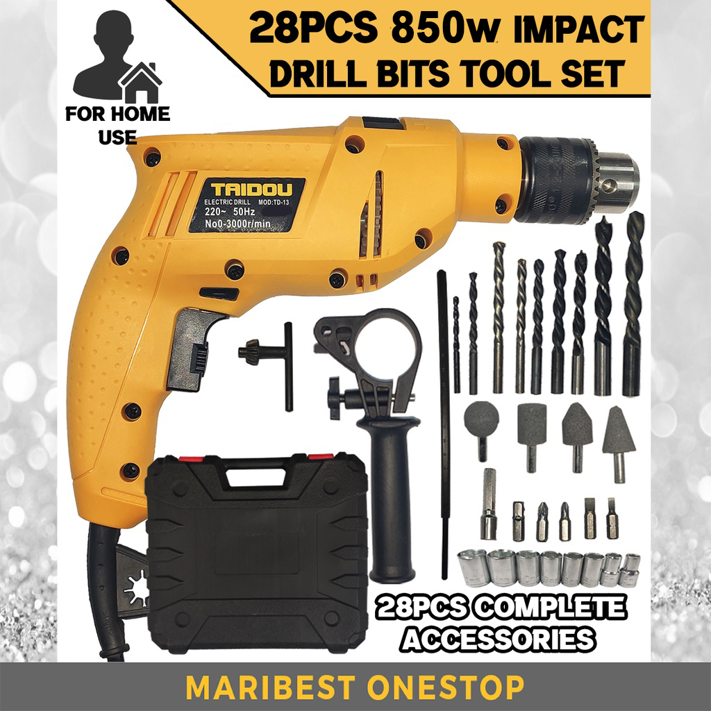 *Home DIY Use* TD13 850W Impact Drill With 28Pcs Twist Drill