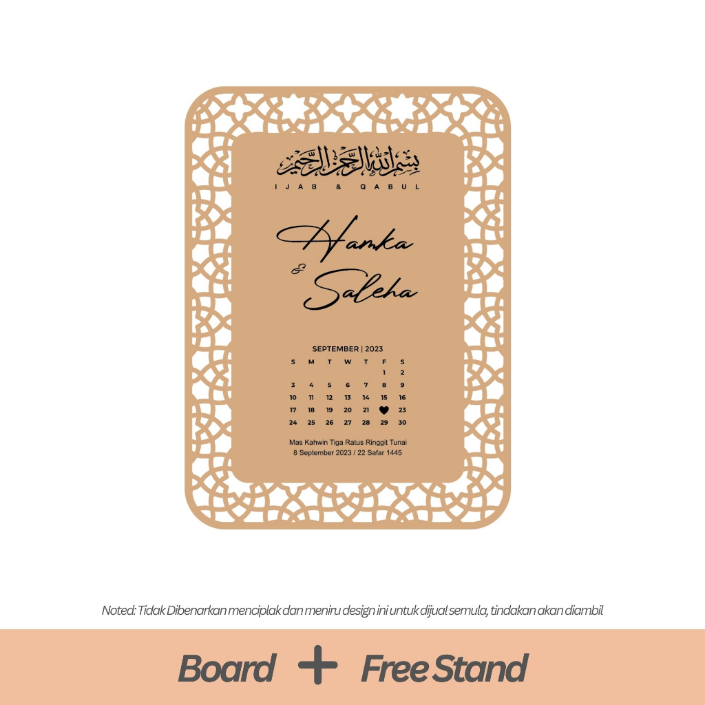 CANTIK | MINIMALIST Plat Kalendar Calendar Ijab Qabul Mas Kahwin Stand wood Kayu Letak Duit Mas Kahw