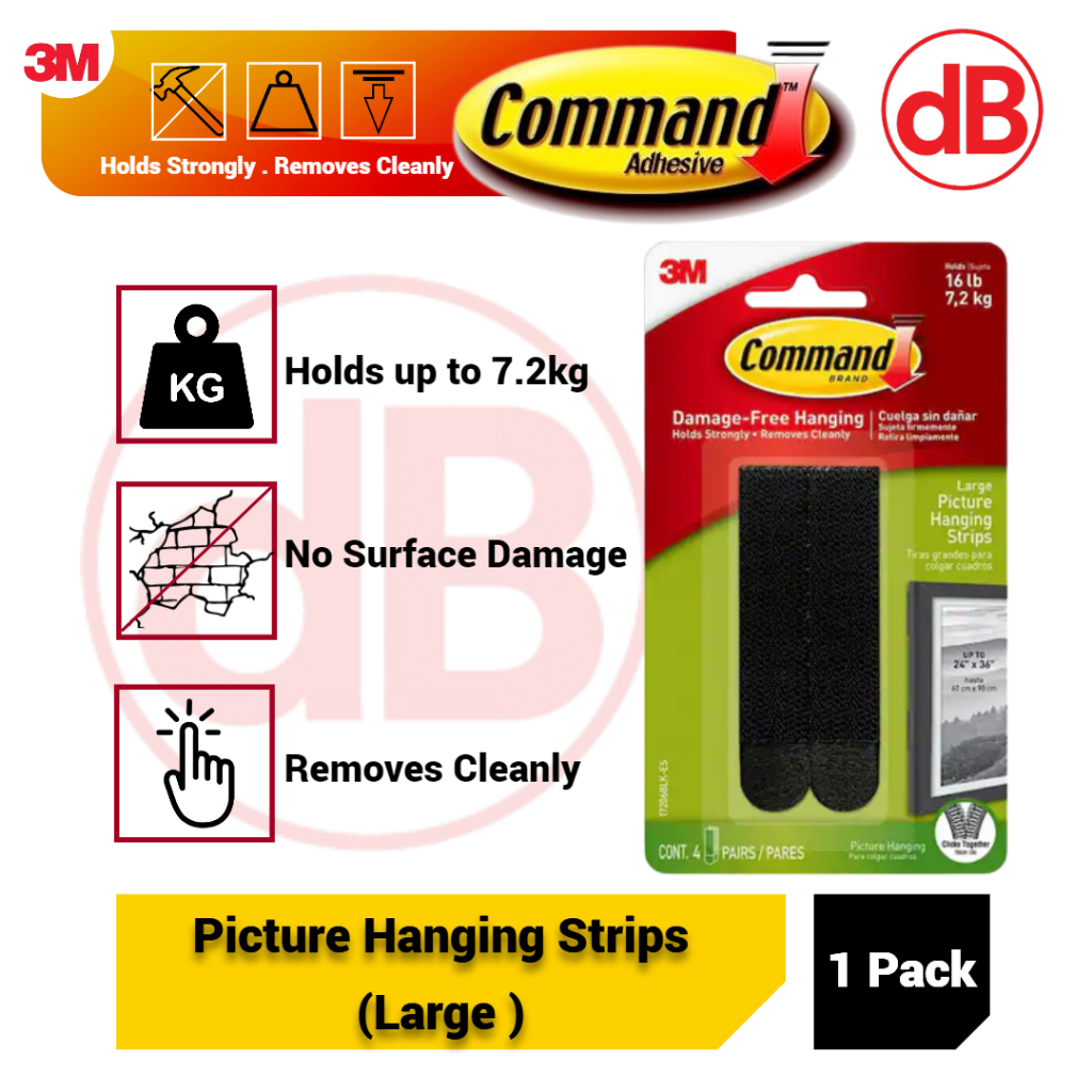 Command 17206BLK Bilder-Montagestreifen, ablösbar, 7200 g, 4 Sets a 2 Streifen, Größe L, schwarz