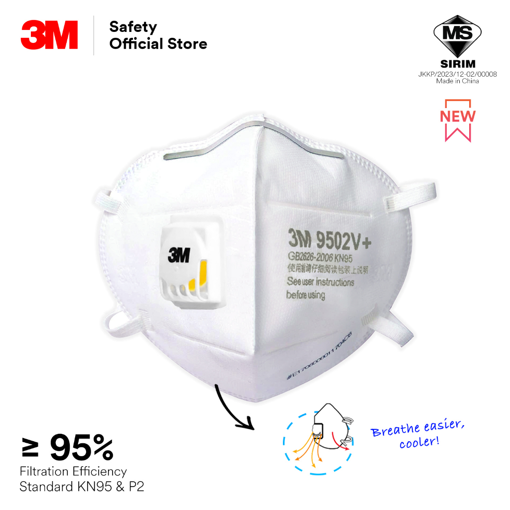 3m 9502v Kn95 And P2 Particulate Respirator Dosh Sirim Approved