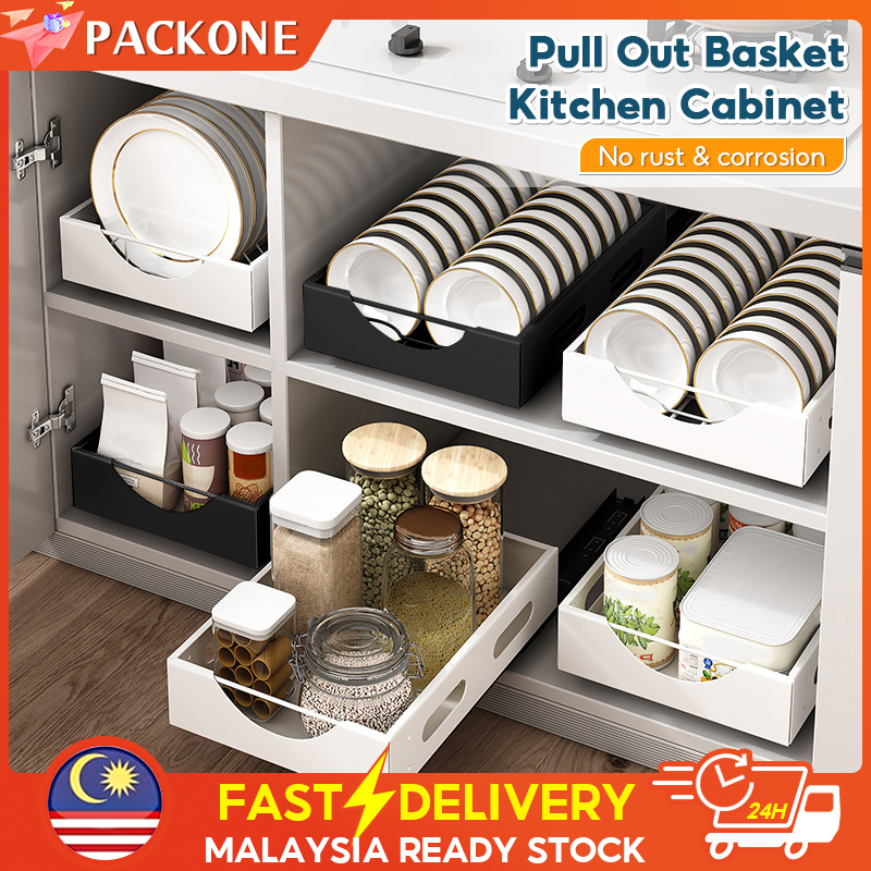 PACKONE Pull Out Basket Kitchen Dish Bowl Rack Organizer