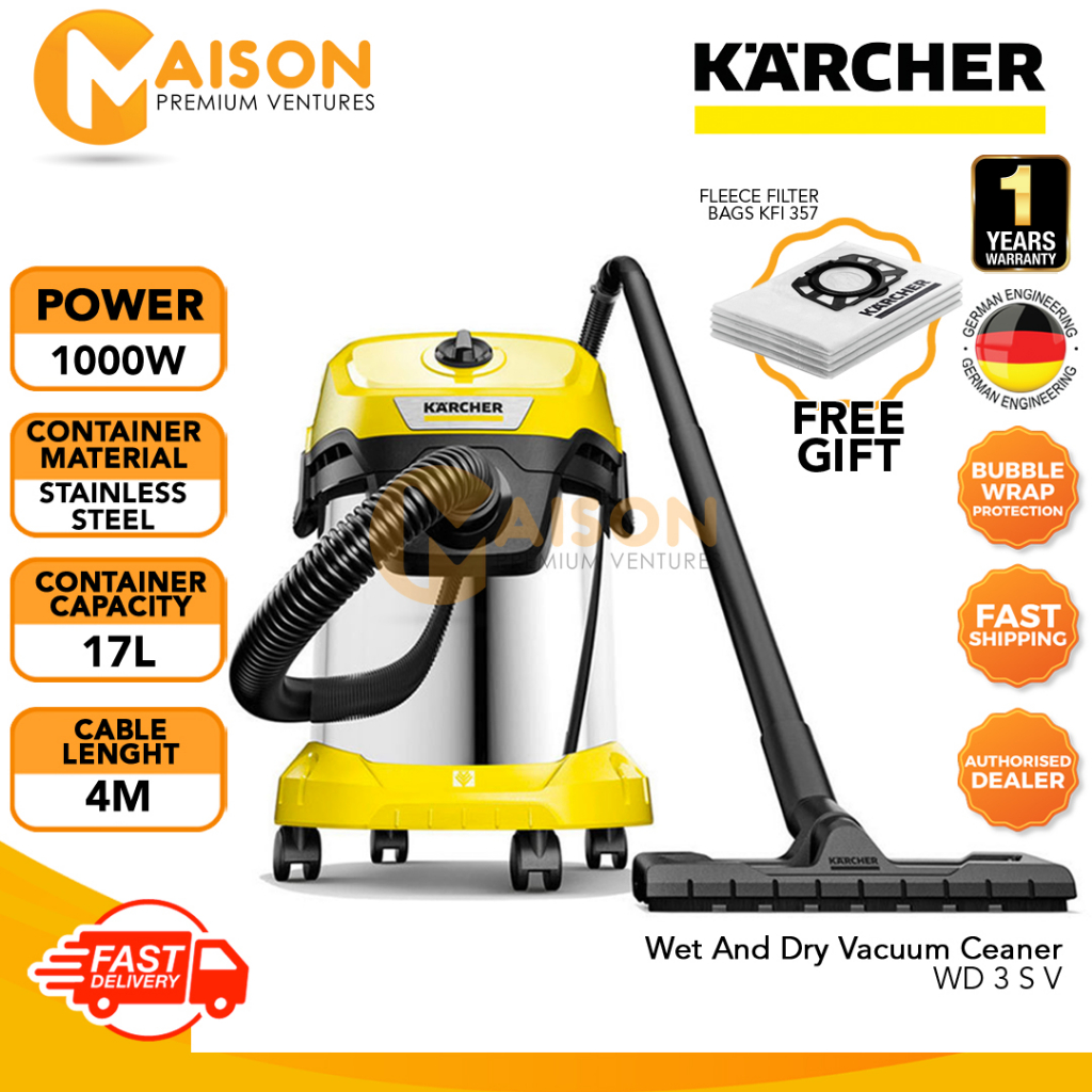 WD3-Premium-17L Wet & Dry Stainless Steel Karcher Vacuum Cleaner 2