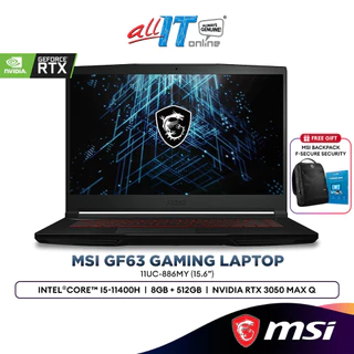 MSI GF63 11UC-886MY 15.6" FHD Gaming Laptop (Intel® Core™ i5-11400H | 8GB | 512GB SSD | GeForce RTX™ 3050 Max Q)